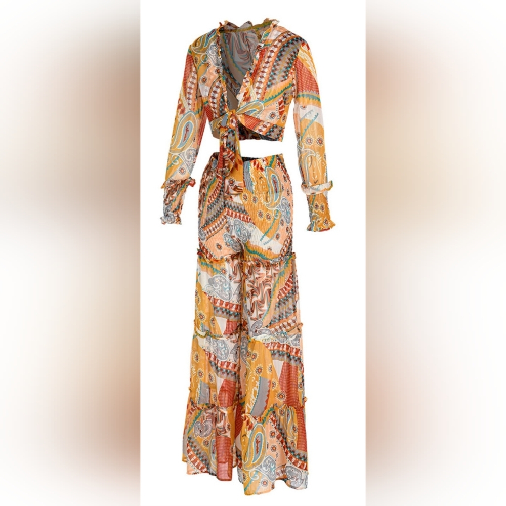 New Vibrant Patchwork 2pc Pant Suit - Multicolor - image 1